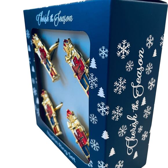 Christmas Nutcracker Napkin Rings Set of 4 Holiday Red Navy Gold 2.5in New - Picture 7 of 12